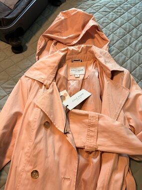 NWT- Cole Haan Women's light pink Hooded Trench Coat- Large